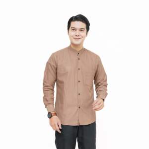 kemeja Pria Lengan Panjang Polos Slim Fit Kerah Shanghai - Kemeja Pria Linen - Kemeja Linen Pria Lengan Panjang