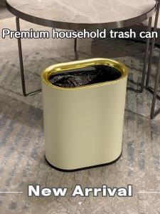Metal-shell elliptical double-layer opening trash can suitable for bathrooms bedrooms and living rooms.