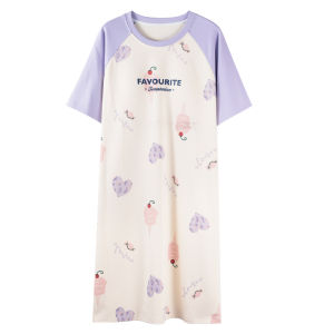 MiiOW | ชุดนอนผู้หญิงแขนสั้นผ้าฝ้ายแท้ลายการ์ตูนฤดูร้อน ชุดนอนหลวมๆ สไตล์น่ารัก ชุดอยู่บ้าน ชุดนอนผู้หญิง ชุดนอนผู้หญิง