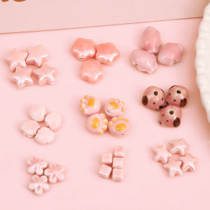 ลูกปัดกระดูกสัตว์รูปเสือดาวเซรามิกสีชมพู DIY อุปกรณ์ทำเครื่องประดับ ลูกปัดแบบแยกส่วน อุปกรณ์ทำสร้อยข้อมือ ลูกปัดแบบมีช่องว่าง