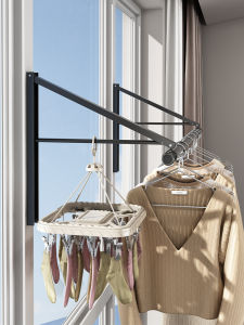 Invisible Folding Clothes Drying Rack Balcony Window Side Indoor Small Apartment Window Quilt Drying Rod Bay Window Clothes Drying Tool