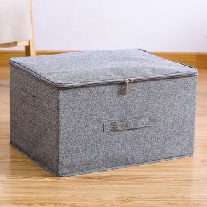 Cotton and Hemp Zipper Foldable Storage Box with Lid Sealable and Moisture-Proof
