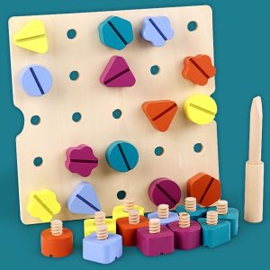 Montessori Shape Đồ chơi lắp ghép cho trẻ mới biết đi 3 +-Nut gỗ & Bolt câu đố động cơ tốt kỹ năng Quà Tặng