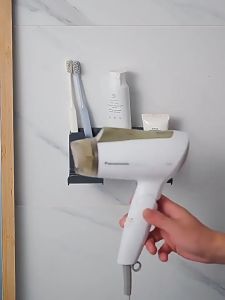 OnlineStore ที่แขวนไดร์เป่าผม แบบติดผนัง ที่แขวนที่เป่าผม มีที่วางของ