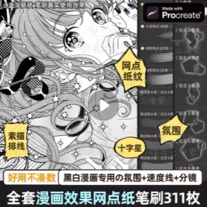 BAN010 Procreate บรัช วาดการ์ตูน เว็บตูน มังงะ สกรีนโทน เอฟเฟคต่างๆ กล่องข้อความ 311 บรัช
