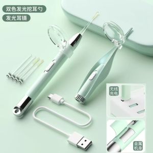 Earring Cleaning Tool Kit with Lighted Ear Spoon High Definition Visual Stainless Steel Ear Wax Removal Set for Children