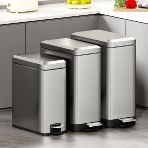 Slim Trash Can with Lid Soft Close Stainless Steel 7L/9L/13L Garbage Can with Inner Bucket