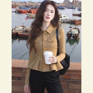 SHANGSHA | Casual Work Wear Khaki Waist-accentuating Shirt