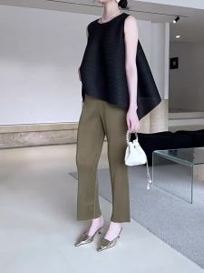 Miyake Pleated cơ bản mềm tăm pleat Bình thường Quần dài ống đứng #2368