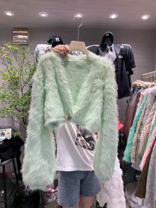 เสื้อสเวตเตอร์ถักแขนยาวสำหรับผู้หญิง Dongdaemun 2022 Spring Autumn ขนแกะเทียม ปกติ ปกติ เสื้อคลุมกันหนาวแบบสั้น แขนยาว แฟชั่น