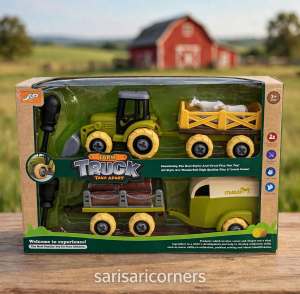 DIY Farm Truck Tractor with Trailer and Horse Toy Set