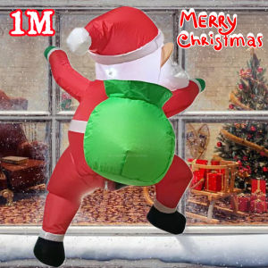 Inflatable Climbing Window Santa Claus Carrying Gift Pack Model Built-in LED Lights Xmas Party Indoor Gift Decoration Props