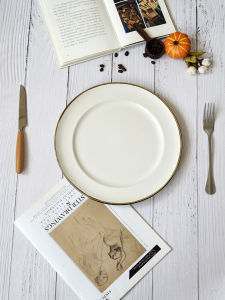 Nordic Cream Style 11-Inch Ceramic Plate Serving Dish round Fruit Plate Western Dinner Plate Handmade Porcelain Plain Pattern