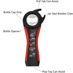 Can Opener for Weak Hands 5 in 1 Multi Function Can Opener Bottle Opener Kit with Non Slip Silicone Handle