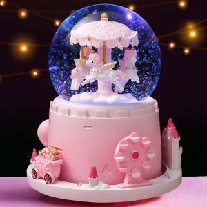 GUTIAN | Glowing Rotating Carousel Princess Musical Snow Globe