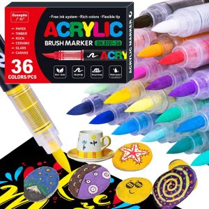12/24/30 Colors Acrylic Marker Pens Waterproof Pen Soft Nib Student Art For Glass Stone Metal Glass Wood Plastic Paper
