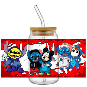 New 25 Design Halloween Stitch Cos Horror Movie Killer 16oz UV DTF 3D Stickers Decals Glass Can Cup Mug Craft DIY Birthday Gift
