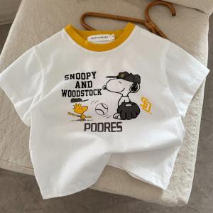 Boys Short Sleeve T-Shirt Pure Cotton Breathable Summer Cartoon Color Block Baby Casual Loose Fit round Neck Top Trendy Brand