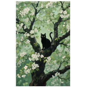 KAYOU | Tree Forest Black Cat Digital Oil Painting Paint By Numbers Kit Canvas Hand Drawing Picture Home Wall Decor Art Gift For Friend