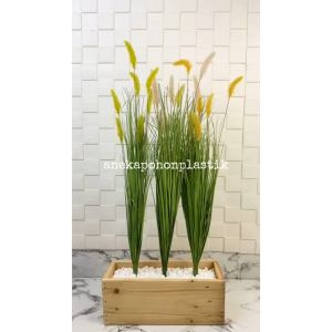 Tanaman Hias Bunga Ilalang Variasi Warna T70 Pot Planter Motif Kayu Dekorasi Studio