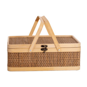 Square Bamboo Basket Zhang Packaging Handheld Covered Basket Zongzi Storage Organizer Chinese Rural Style Basket from Zhejiang