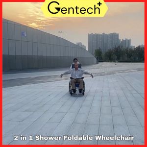 Full Reclining Foldable Wheelchair for Shower with Commode Aluminum Alloy Self Propelled Patient Wheelchair For Elderly Kerusi Roda Orang Tua