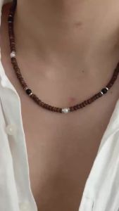 Ingemark | Ingemark Vintage Wood Bead Stone Beaded Choker Necklace for Man Ethnic Style Adjustable Collar Chain Men Bohemian Neck Jewelry