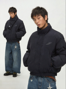 JNXS | Áo Khoác Bông Cotton Chống Gió Có Khăn Quàng Cổ Tháo Lời Màu Đối Lập