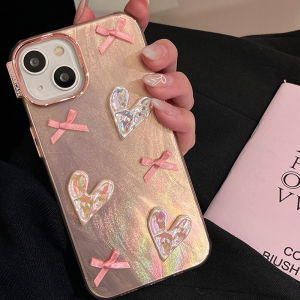 Raimondo Casing Hologram bulu penuh pita kupu-kupu hati untuk iPhone X XS XR XSMAX 11 12 13 14 15 Plus Pro Max