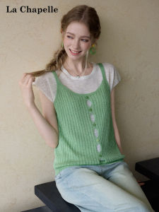 La Chapelle | Lace Hollow Design Outwear Tank Top for Layering with Crew Neck Short Sleeve T-Shirt