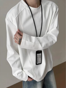 Áo Thun Nam Tay Dài Cotton 360G Cleanfit Màu Trắng Cổ Nhỏ Vai Vừa Vặn Mặc Trong Thường Ngày Mùa Xuân Thu