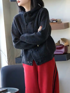 QINGNAER | Drawstring Double-breasted Knitted Cardigan Large Size