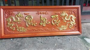 Tranh Phúc Lộc Thọ gỗ hương đá kt 40x108 cm