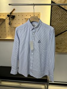 Oxford Cloth Long Sleeve Shirt High Quality Cotton Fresh Stripes Loose Fit Pointed Collar Couples Business Style Cotton Polyester Blend