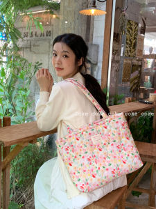 Retro Oil Painting Style Large Capacity Floral Cotton Thick Canvas Shoulder Bag Sweet Cute Artistic Floral Pattern Soft Canvas Bag