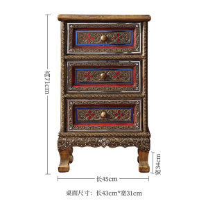 Taiyu Thai Bedside Table Thai Style Southeast Asian Style Narrow Cabinet Bedroom Storage Cabinet Side Cabinet Furniture Three-Bucket Cabinet