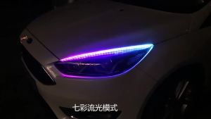“【2 strip light + 1 Controller】 Car LED Daytime Running Light   No Need to Remove Headlights   Ultra-Thin RGB Light-guide strip 30 45 60cm Colorful Steering Water Decorative Lamp  12V