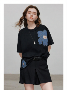 Toyouth | Áo Thun Denim Bask Stripes Phong Cách Rộng Có Ứng Dụng