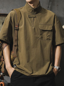 American Retro Men Short Sleeve T-Shirt Stylish Niche Style Best Selling Ice Silk Polo Shirt Trendy Handsome Workwear Shirt