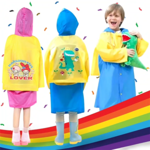 Momo Backpack Friendly Cartoon Character Raincoat for Kids with Backpack Space Waterproof Hooded Rain Coat for Kids Boys | Kapote for Kids Lightweight Rainwear with Bright Color - Block Design Durable Fabric Adorable Cartoon Character Motif Ideal for