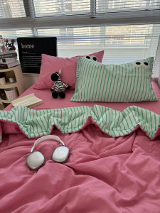 Summer Lightweight Polyester Fiber Filled Embroidered Striped Air Conditioner Quilt Three-piece Set Student Bedding Four-piece Set