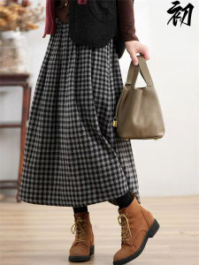 Autumn Winter Plaid Thickened High Waist Midi Skirt Womens Casual Vintage Style Half-length A-line Skirt for Ladies