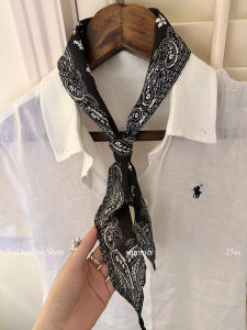 Retro Long Rectangle Silk Scarf Womens Korean Style Walnut Pattern Hairband Spring Autumn Trendy Mens Small Scarf