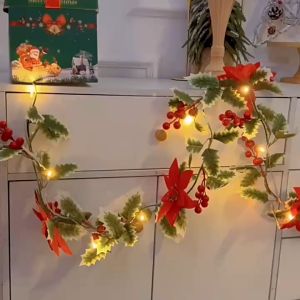 2m10Leds Christmas String Light Artificial Poinsettia Flowers Lights for Christmas Ornament Battery Xmas Tree Decorations