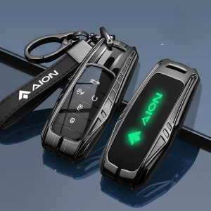 Luminous Silicone Zinc Alloy Smart Car Key Fob Case Cover Chain For GAC Motor Aion V Y Plus ES Elite Remote Shell Holder Clear TPU Buttons Protector Leather Keychain