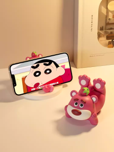 Cute Strawberry Bear Mobile Phone Stand Practical Office Decorations Gifts for Girls Birthday Decorative Ornaments