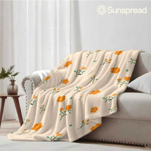 Beast Kingdom | Beige Orange Tiny Floral Print Soft Warm Flannel Blanket Lightweight Cozy Christmas Halloween Home Decor Room