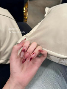 Handmade Red Nail Tips Y2K Millennium Bare Color Gradient White Enhancing Hand Painted Nail Art Stickers Wearable False Nails