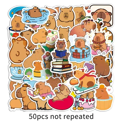 100 chiếc Decal hình thú Capybara đồ trang trí chống nước dán cho máy tính xách tay và hành lý hình ngộ nghĩnh màu sắc tươi sáng