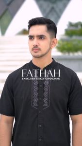 Coop Design - Fathah Koko Bordir Kerah Changi Collarless Linen Lengan Pendek Pria